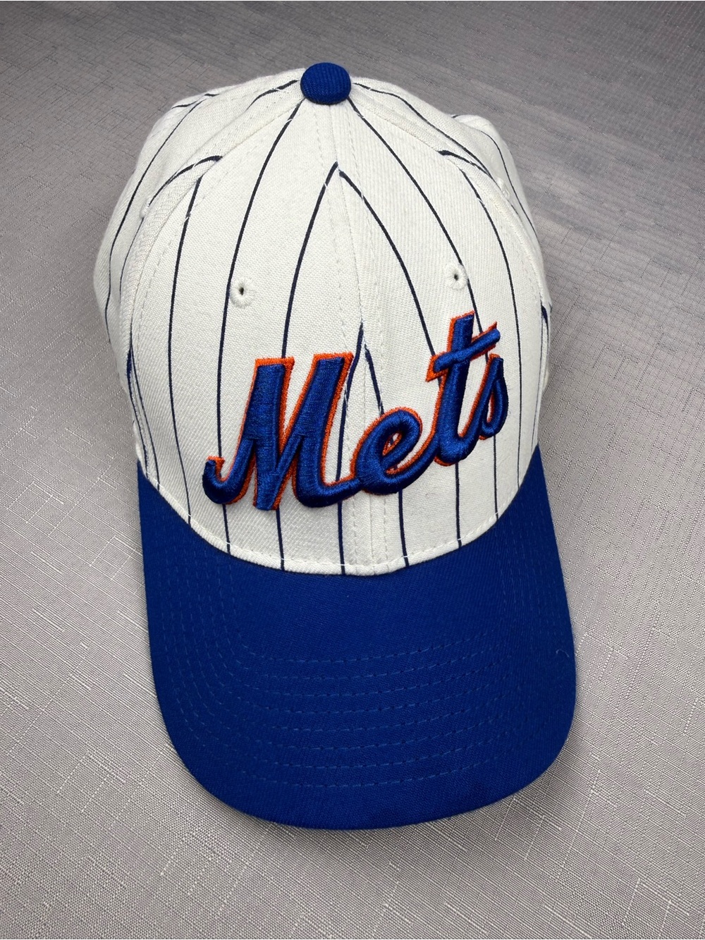 New York Mets New Era 39THIRTY Stretch Fit Hat White Blue Pinstripe MLB Cap L/XL